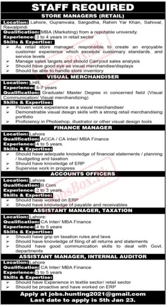 Managers and Accounts Officers Jobs in Lahore & Rawalpindi 2023