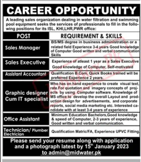 Sales Organization Jobs in Lahore, Karachi, Islamabad, Peshawar 2023