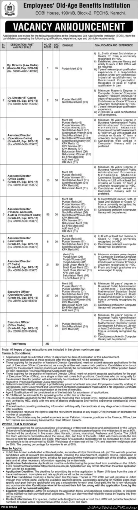 Employees Old-Age Benefits Institution Pakistan Jobs 2024 Latest Advertisement