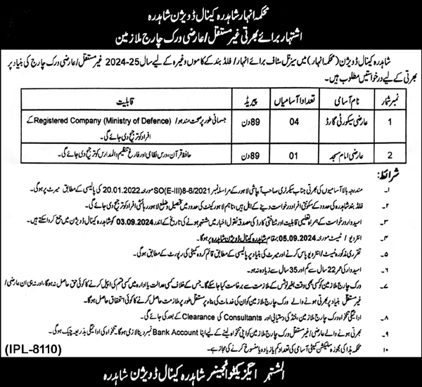 Shahdara Canal Division Jobs 2024 | Punjab Irrigation Department