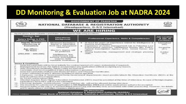 NADRA Jobs 2024: Apply for Deputy Director (Monitoring & Evaluation)