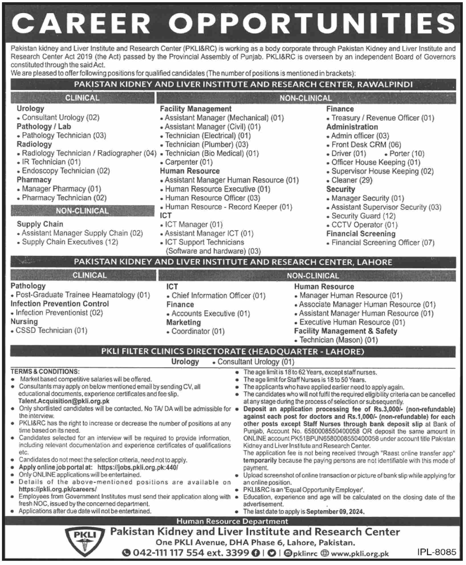 Pakistan Kidney And Liver Institute And Research Center PKLI Jobs 2024 Pakistan