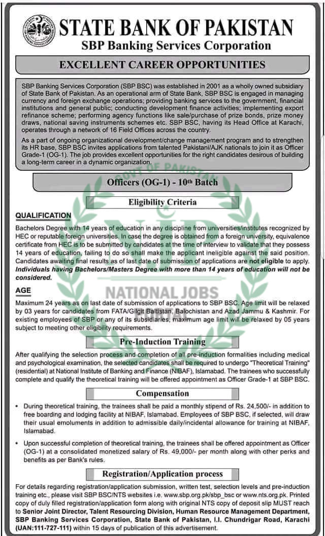 State Bank of Pakistan SBP Jobs 2024 Online Apply