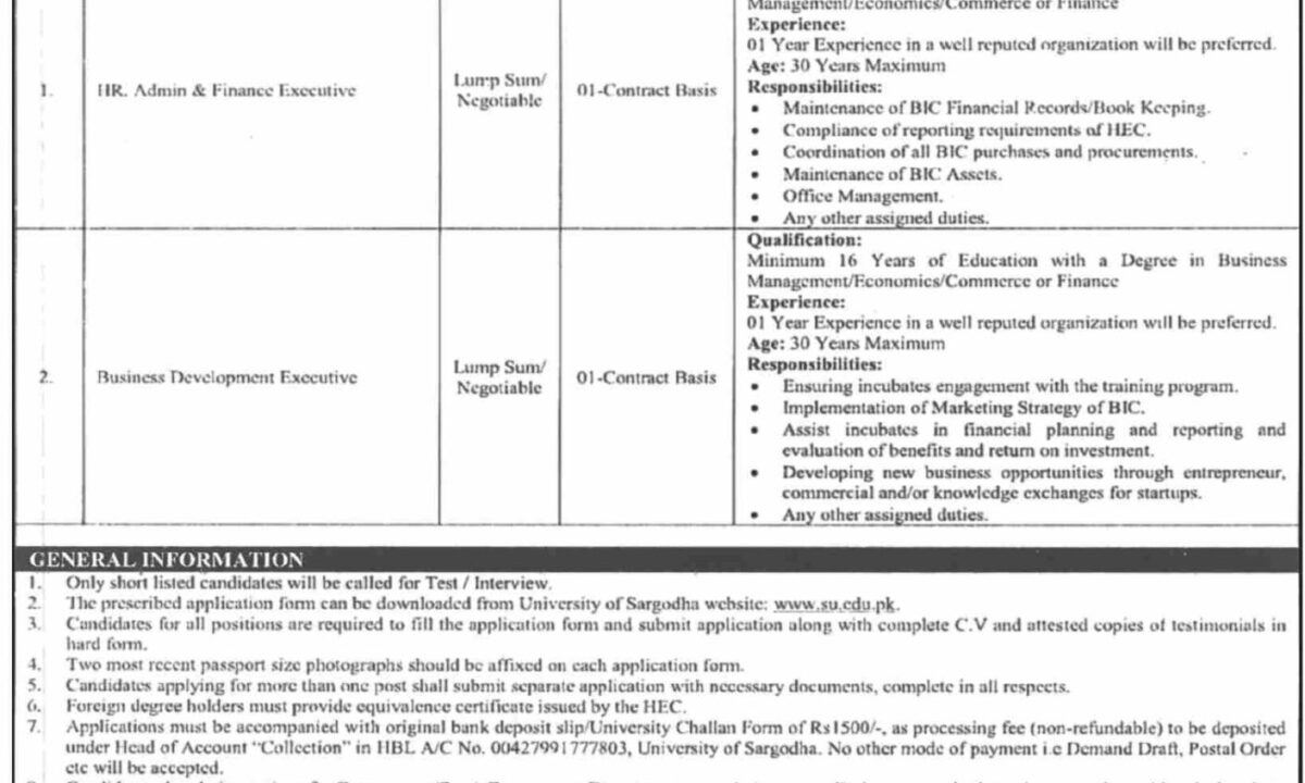 University Of Sargodha UOS Jobs 2024 – Project Posts