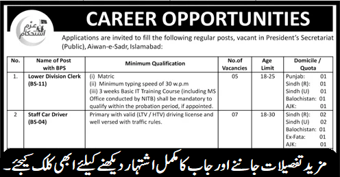 Aiwan-e-Sadr Islamabad (Latest Jobs August 2024)