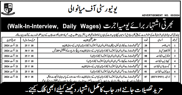 University of Mianwali (Grade 4 Positions August 2024)