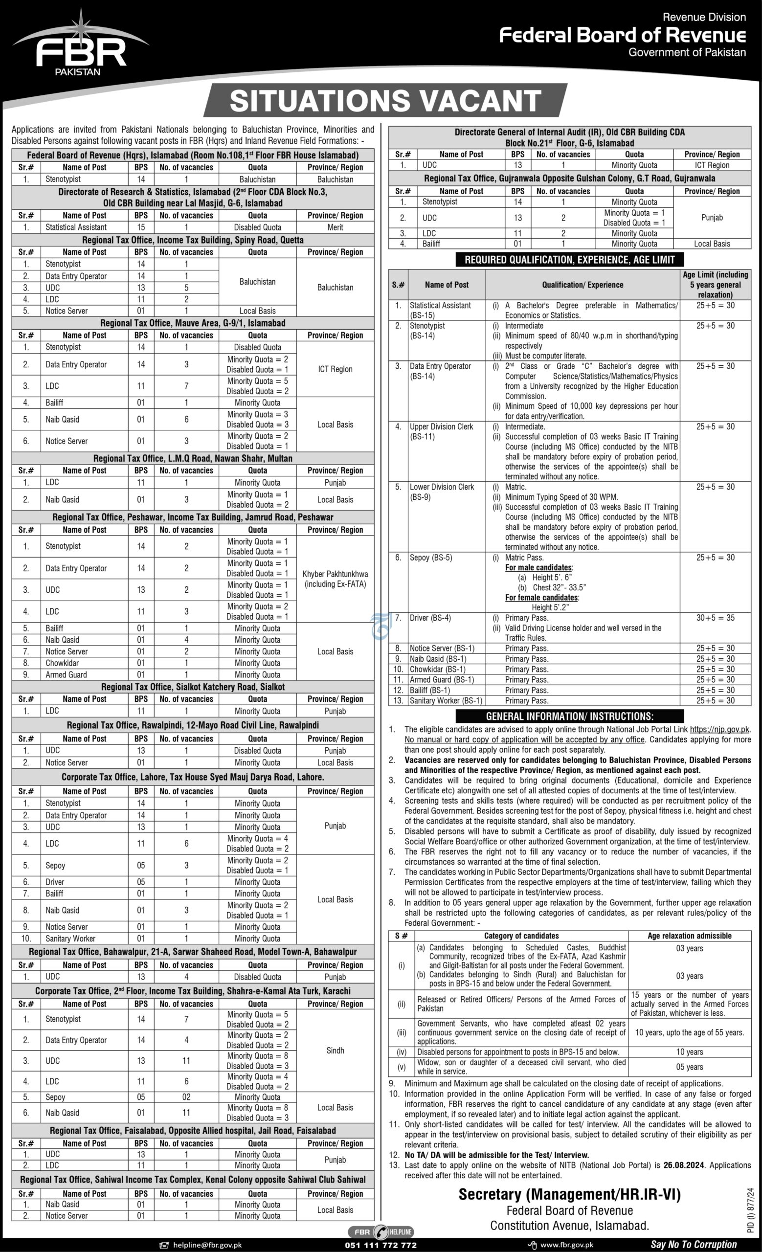 FBR Federal Board of Revenue 2024 (Government of Balochistan)