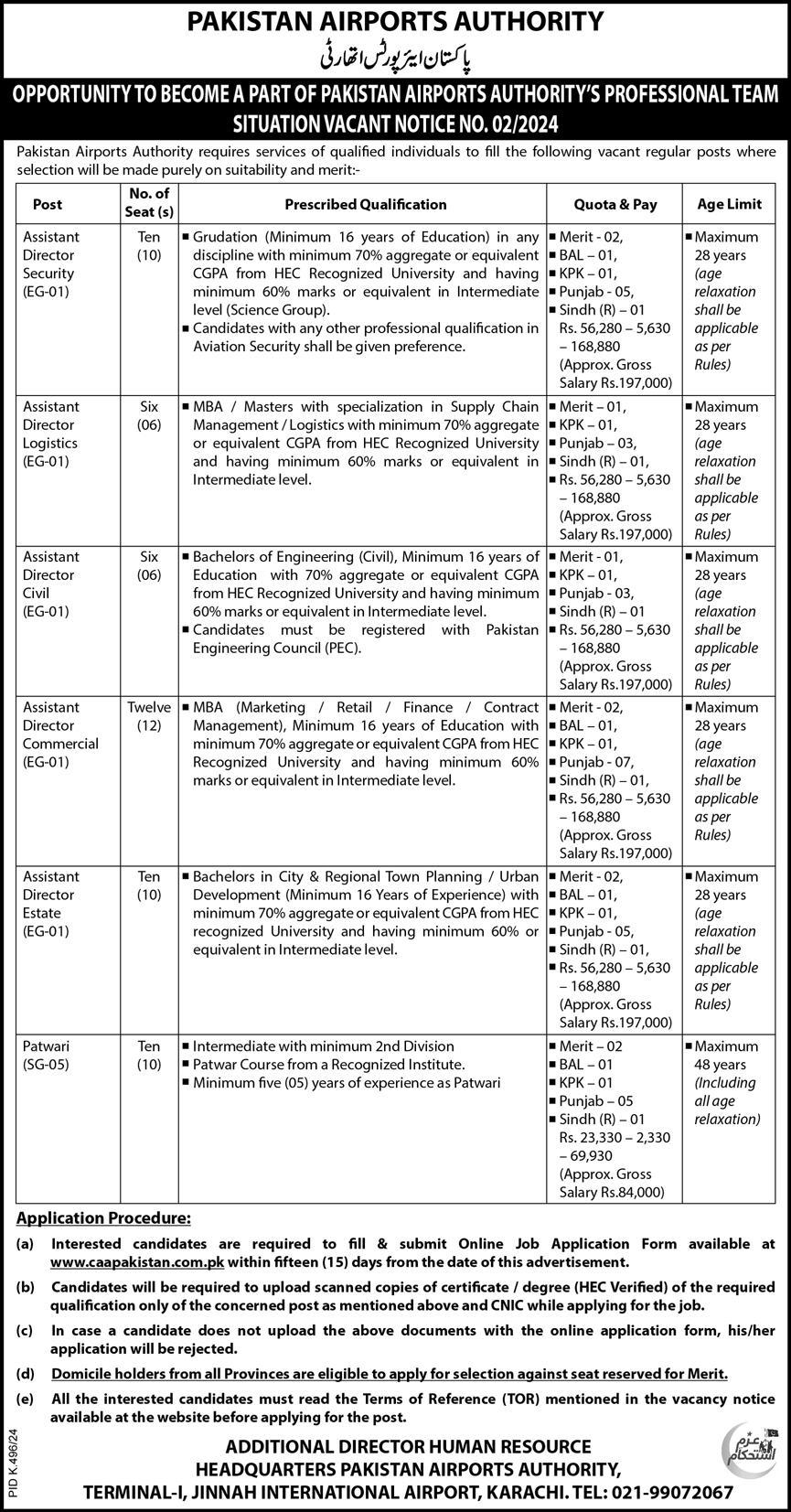 Pakistan Civil Aviation Authority : PCAA (Latest Jobs August 2024)