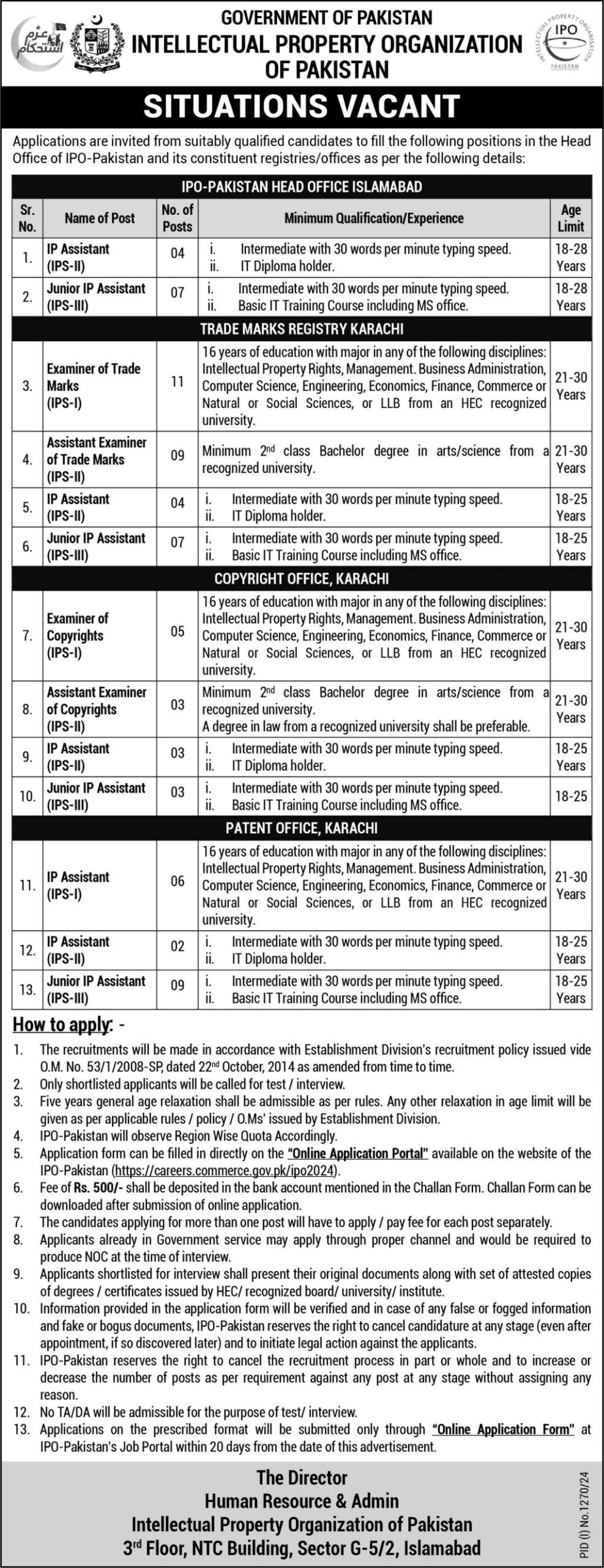 Intellectual Property Organisation of Pakistan (Latest Jobs September 2024)