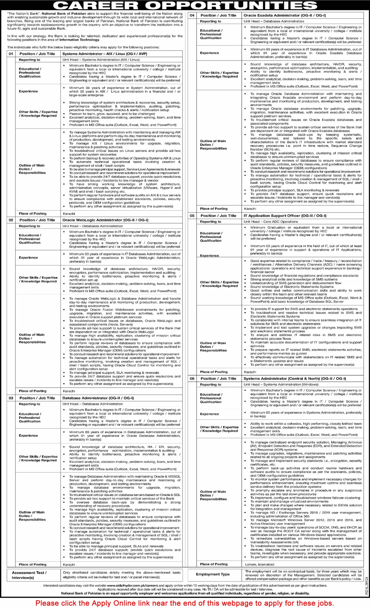 National Bank of Pakistan NBP Jobs 2024 