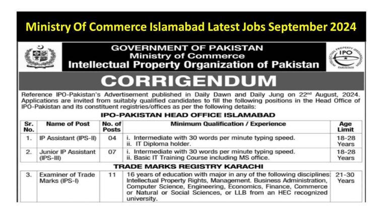 Ministry Of Commerce Islamabad Latest Jobs September 2024