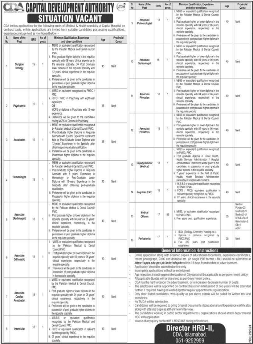 Capital Devevolment Authority (CDA) Jobs Sep 2024 