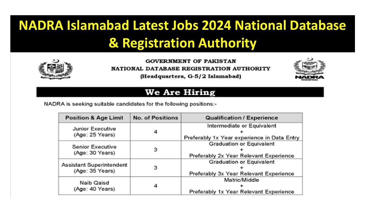 NADRA Islamabad Latest Jobs 2024