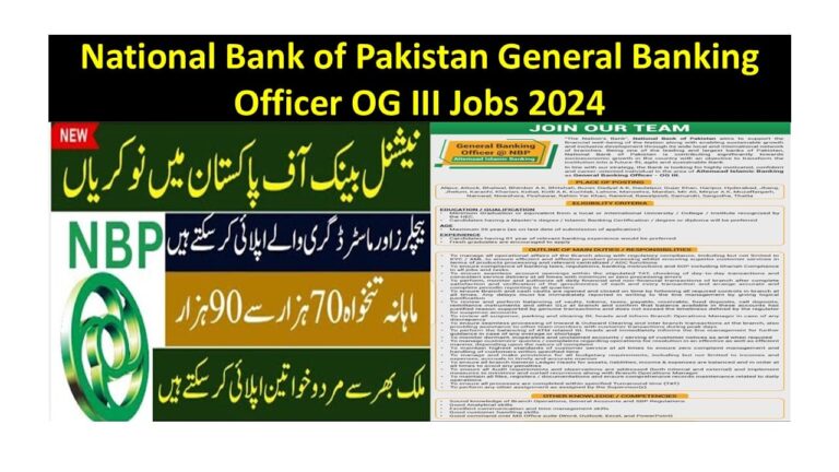 National Bank of Pakistan General Banking Officer Jobs 2024