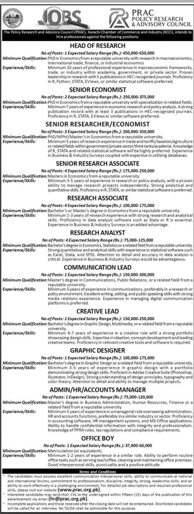 Policy Research & Advisory Council Karachi Jobs October 2024