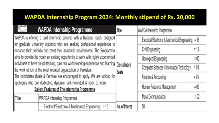 WAPDA Internship Program 2024: Monthly stipend of Rs. 20,000