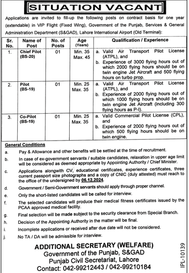 Government of Punjab Service & General Administration Department Jobs November 2024