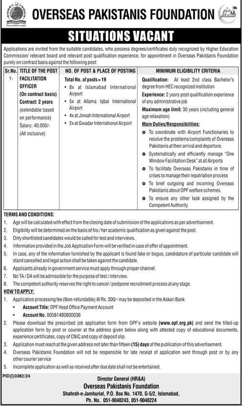 Overseas Pakistan Foundation Jobs November 2024