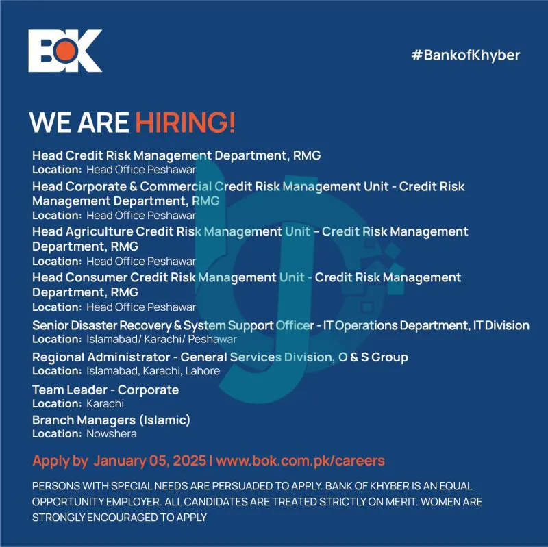 The Bank Of Khyber BOK Jobs 2025