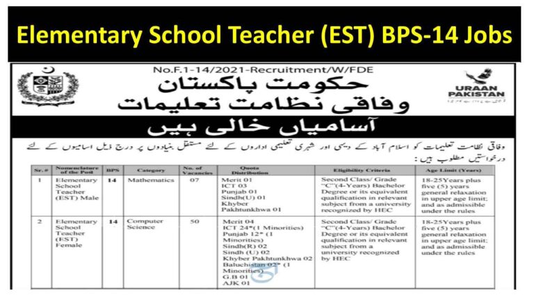 Elementary School Teacher (EST) BPS-14 Jobs