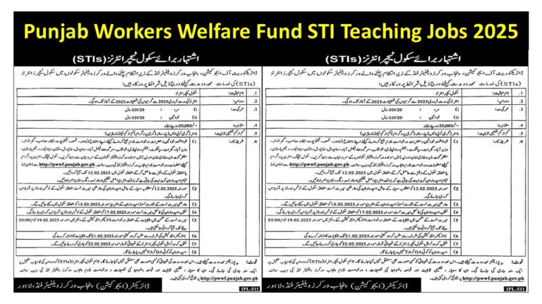 Punjab Workers Welfare Fund STI Teaching Jobs 2025