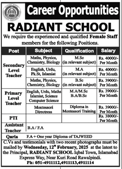 Radiant School Jobs 2025