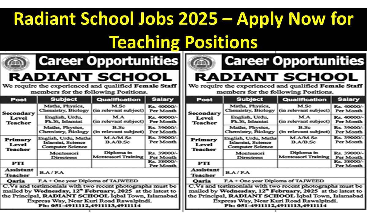 Radiant School Jobs 2025