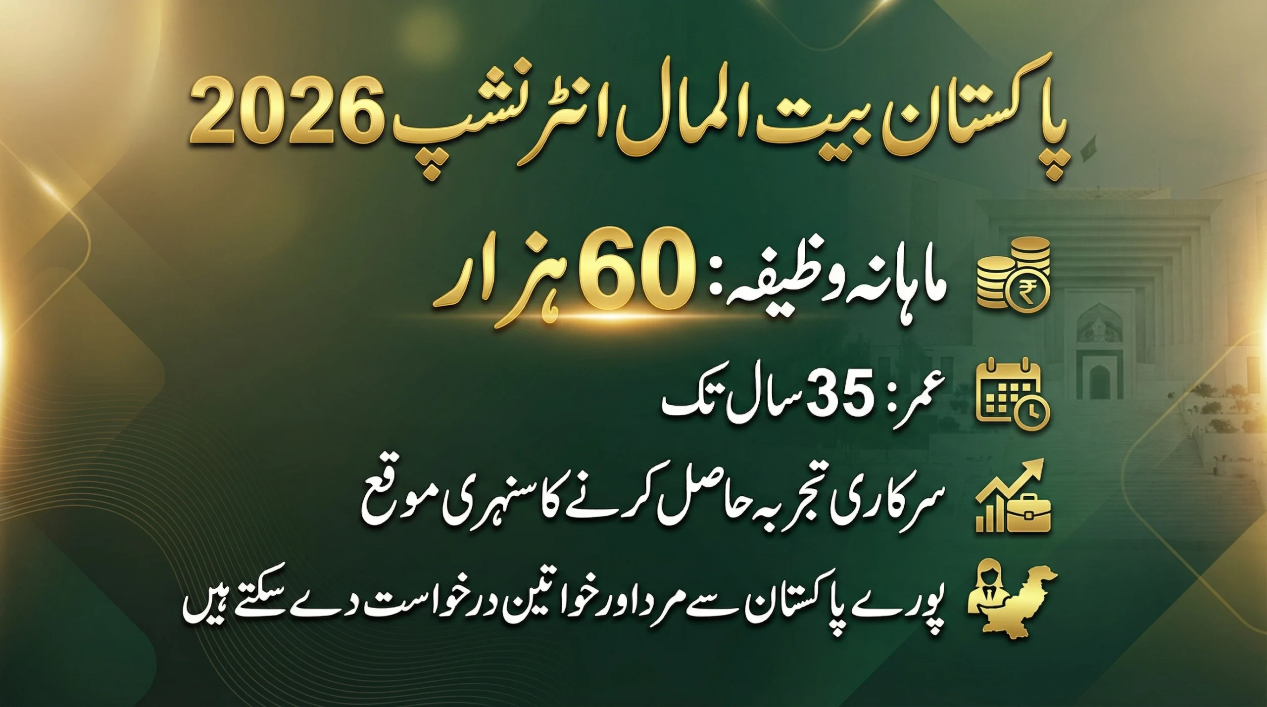 Pakistan Bait-ul-Mal Internship 2026 Monthly Rs. 60,000 Stipend Apply Online