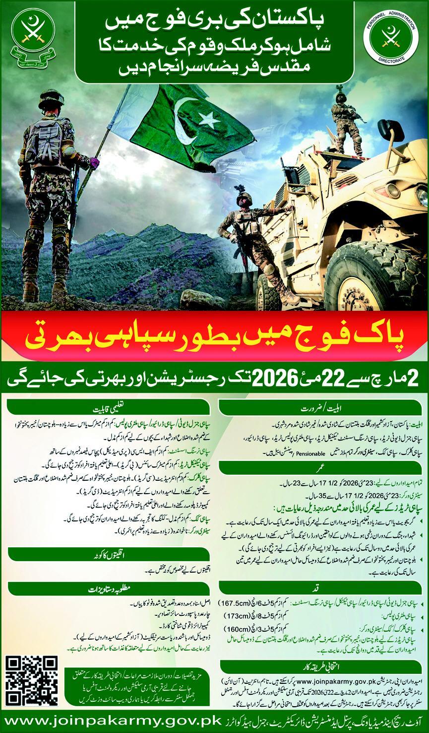 Pakistan Army as Sipahi 2026 Online Registration Apply Now